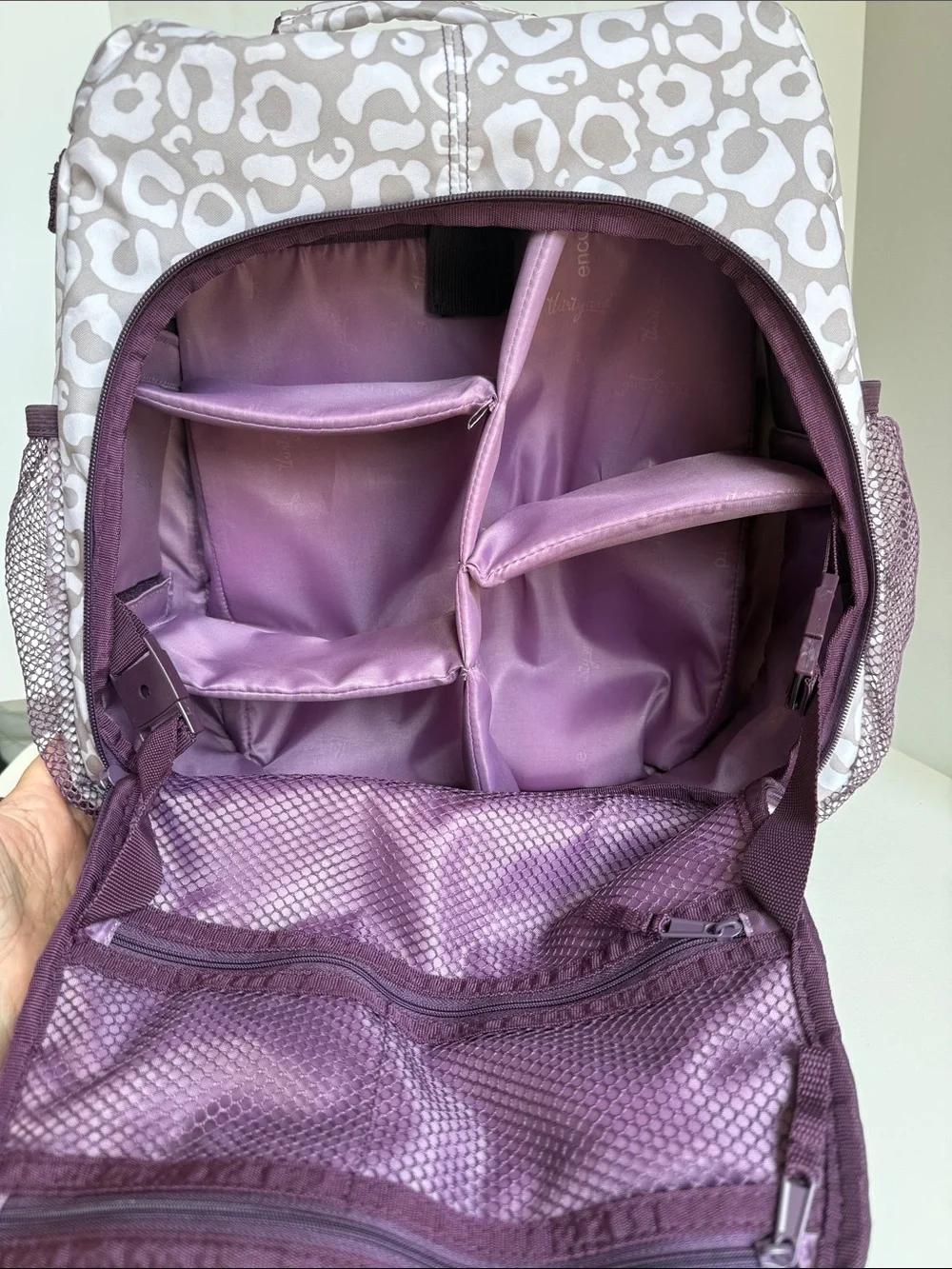 Thirty-one Leopard Print Backpack in Taupe & Purple